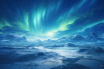 Northern Lights dancing across the sky above a frozen tundra