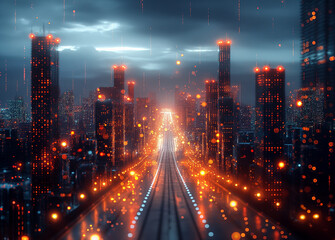 A modern futuristic cityscape at the cyberpunk style illustration