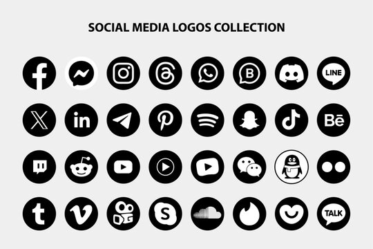 Iconos redondos de redes sociales o logotipos de redes sociales conjunto/colecci&oacute;n de iconos vectoriales planos para aplicaciones y sitios web.