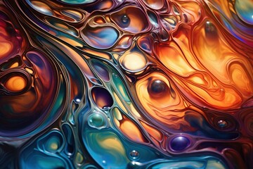 Oil sheen on water, iridescent abstract swirls - obrazy, fototapety, plakaty