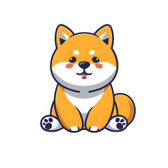 Cute vector flat logo shiba inu dog cartoon vector icon illustration on a transparent background.