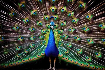 Obraz premium Peacock displaying its magnificent, colorful feathers