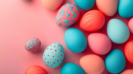 Fototapeta na wymiar Realistic and Pastel Easter Eggs with Copy Space