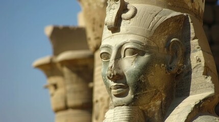 Fototapeta na wymiar A statue of an egyptian pharaoh located outside temple in egypt