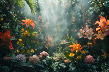 Obraz na płótnie Canvas Botanical Tapestry: A Rich and Textured Floral Display Creating an Immersive Natural Environment