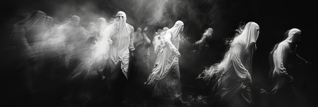 Haunting Encounters, Images Depicting Ghostly Figures Chasing Through the Darkness