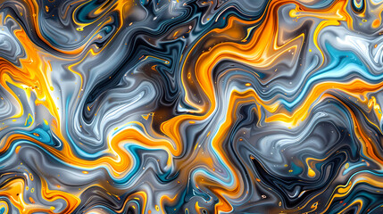 Swirling Marble of Orange, Blue, and Gray Hues