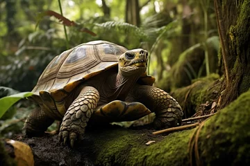 Fototapete Rund Ploughshare Tortoise in the bamboo forests of Madagascar © Dan
