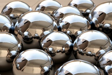 Polished chrome spheres of varying sizes arranged in a gradient pattern