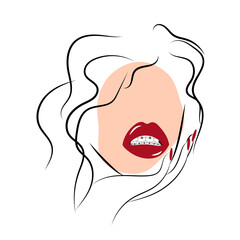 Womans face with lips and brackets