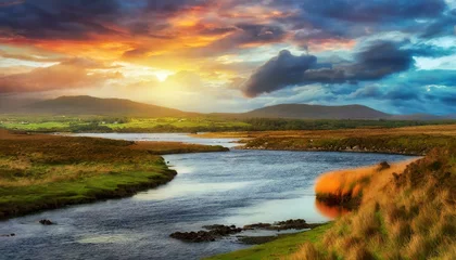 Fototapeten A wild landscape with a colorful sunset sky © Lenny