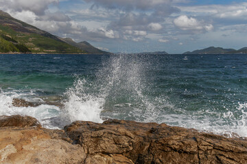 Splashes of sea waves. Selective focus