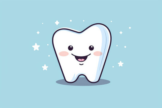 Clean tooth, cartoon happy character, simple cute flat design