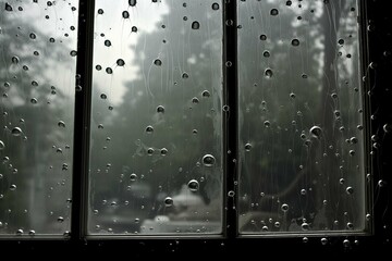 Raindrop trails on a foggy window