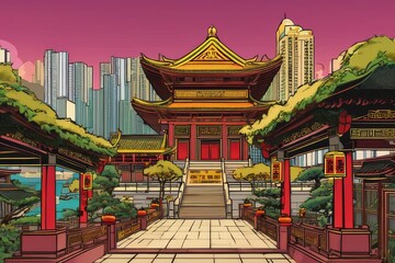 Chinese temple, Generative AI comic style