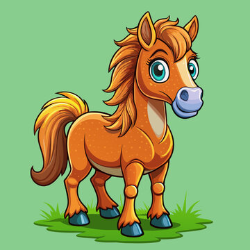 Horse colt filly mare stallion bronco foal gelding mustang nag plug pony steed animal pet vector illustration draw cartoon pretty cute