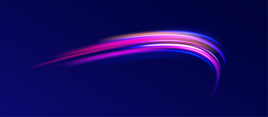 Light trail wave, fire path trace line, car lights, optic fiber and incandescence curve twirl. Rotating dynamic neon circle. Colored shiny sparks of spiral wave.	