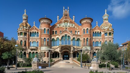 Hospital de la Santa Creu i de Sant Pau, the art nouveau former hospital of Barcelona, Barcelona,...