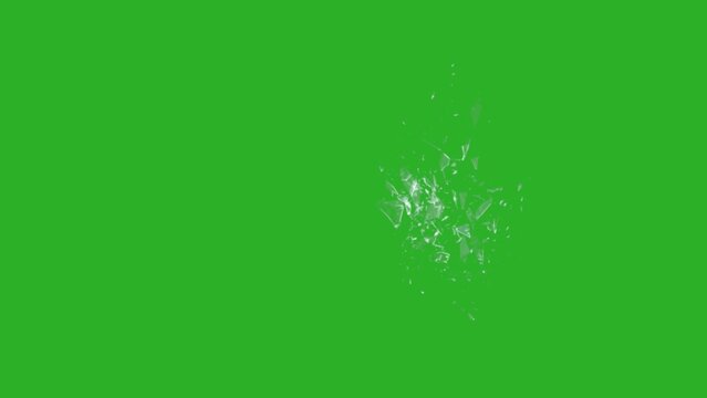 footage of broken glass, with green screen in the background.