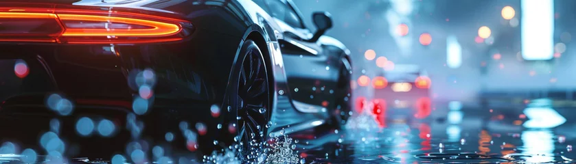 Photo sur Aluminium Voitures de dessin animé D animator creating a dynamic scene of a gleaming car being cleaned with sudsy foam