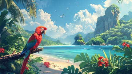 Vibrant travel tropical paradise background
 - Powered by Adobe