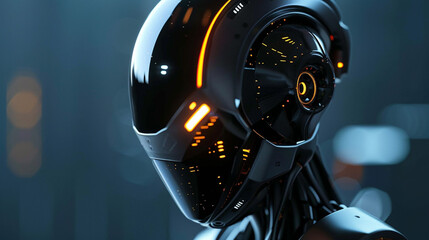 Design a futuristic 3D animator avatar with sleek metallic elements and glowing eyes