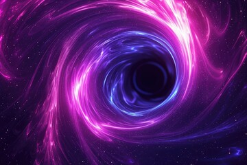 Abstract neon background. Black hole at the center of the vortex. Particles leave luminous traces