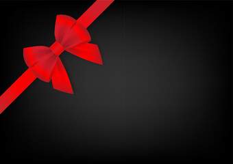 Red Ribbon Bow on Black Background. Vector Illustration.