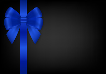Blue Ribbon Bow on Black Background. Vector Illustration.