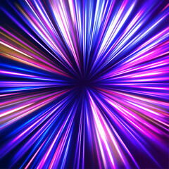 High-speed light line in the form of a road and a highway in a night city. Neon stripes in the form of drill, turns and swirl. Speed of light concept background.	