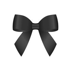 Black Ribbon Bow. Vector Illustration Isolated on White Background. 