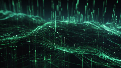 Abstract green tech background with digital waves 