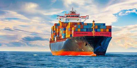 Cargo ship container in the ocean transportation, shipping freight transportation. - obrazy, fototapety, plakaty