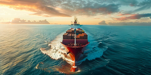 Cargo ship container in the ocean transportation, shipping freight transportation. - obrazy, fototapety, plakaty