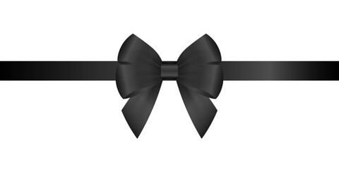 Black Ribbon Bow. Vector Illustration Isolated on White Background. 