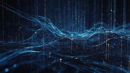 Abstract indigo tech background with digital waves