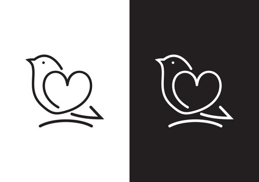 bird logo and love cobinations, creative, icon