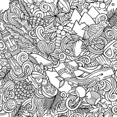 Cartoon doodles Dominica seamless pattern