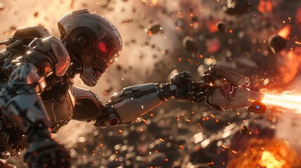 Robotic Entities Engaged in Close Combat with sparks and debris highlighting the intense confrontation