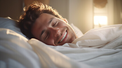 sleep on bed blanket sleeping smiling beautiful dream Morning at Home