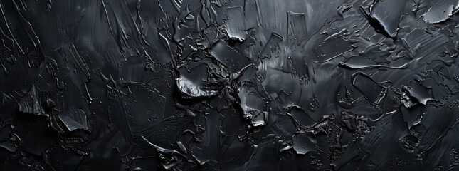 Glossy Black Textured Surface with Artistic Strokes. Close-up shot of a glossy black textured surface with layered paint strokes and artistic detail. - obrazy, fototapety, plakaty