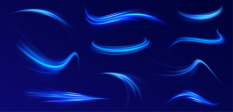 Glitter sparkle star trail, light effect, abstract waves flow vector illustration. Vector image of colorful light trails with motion blur effect, long time exposure isolated on background.	