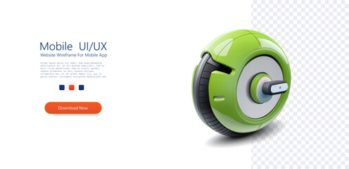 Single-wheeled, eco-friendly electric unicycle in a vibrant green color, presented on a clear background. Futuristic Green monowheel on Transparent Backgroun. Self balancing unicycle electric scooter © ZinetroN