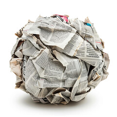 Environmental Simplicity: Scrunched Newspaper Ball on a Clean White Background
