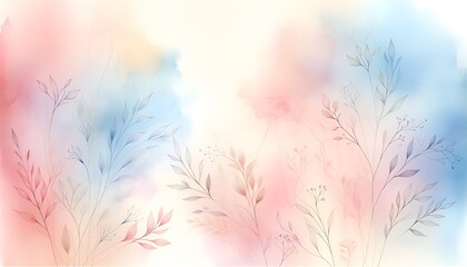 leaf and flower background with horizontal watercolor style.Generative AI