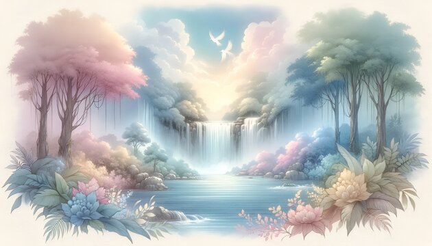 heaven scene landscape background with watercolor style.Generative AI