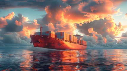 Foto op Plexiglas Cargo ship with containers. Vector ,generative ai © JKLoma
