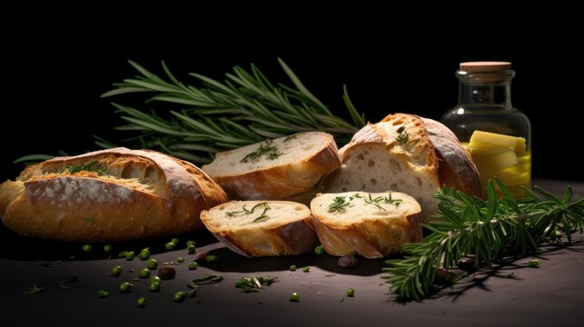 Photo of Olivier Oil with fresh herbs and bread.