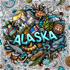 Alaska hand drawn cartoon doodle illustration