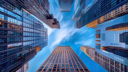 Foto auf Glas An hyper realistic buildings, skyscrapers from above to sky © JetHuynh